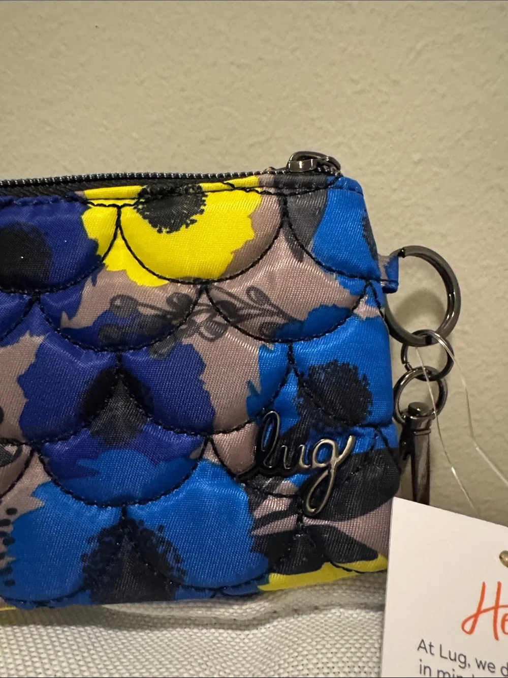Lug peony blue metro XL wallet/id pouch with lobster claw clip